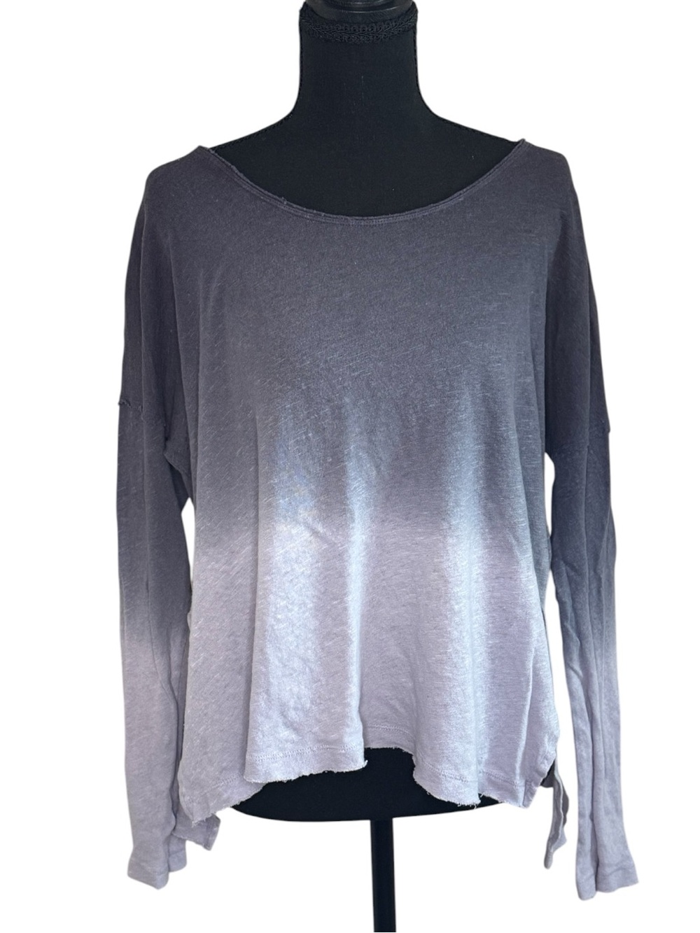 We The Free Washed Gray Ombre Long-Sleeve Scoop Neck Top